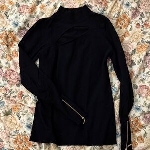 Black Turtleneck Sweater with Zipper Detail